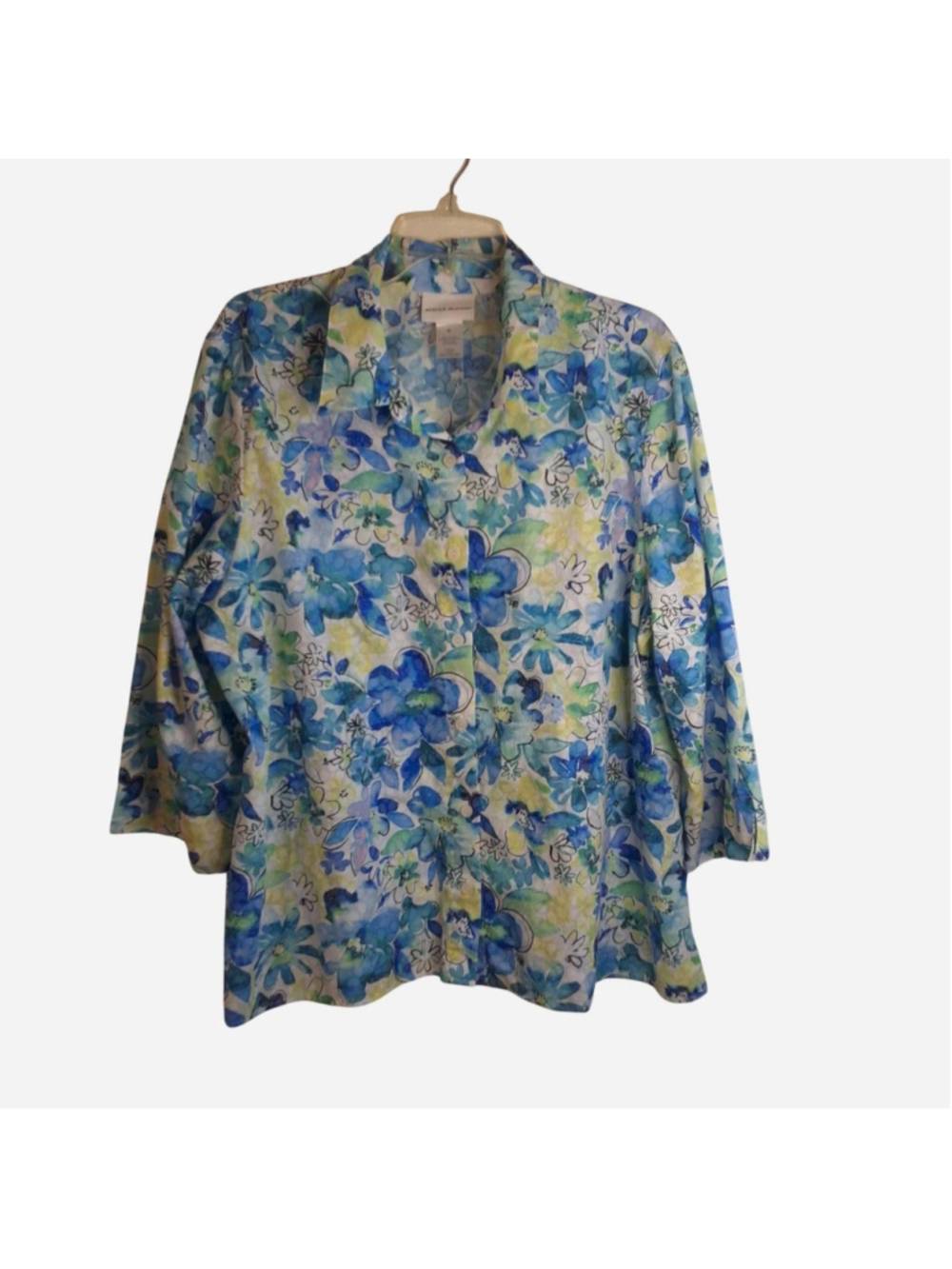 Alfred Dunner XL Blue Floral 3/4 Sleeve Button Front Blouse